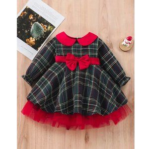 Christmas Plaid Long Sleeve Dress Size 7-8 Years NEW🦋